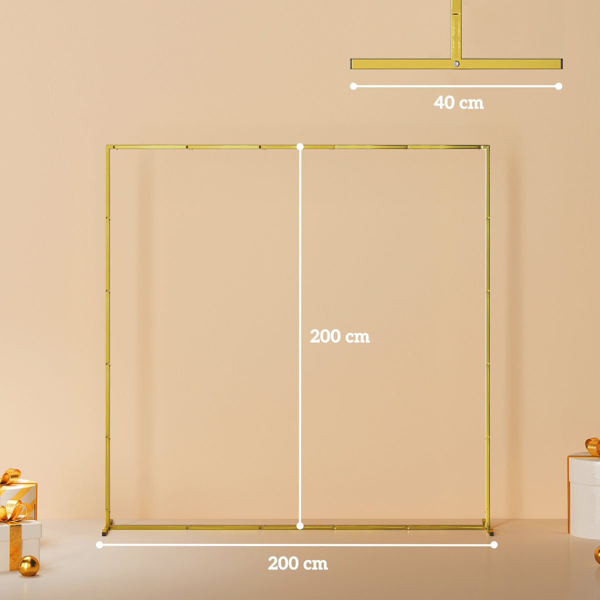 Goldener Metall-Hintergrundbogen für Hochzeiten, 2 m, Gartenbogen, Hochzeit, Blumen-Ballonbogen