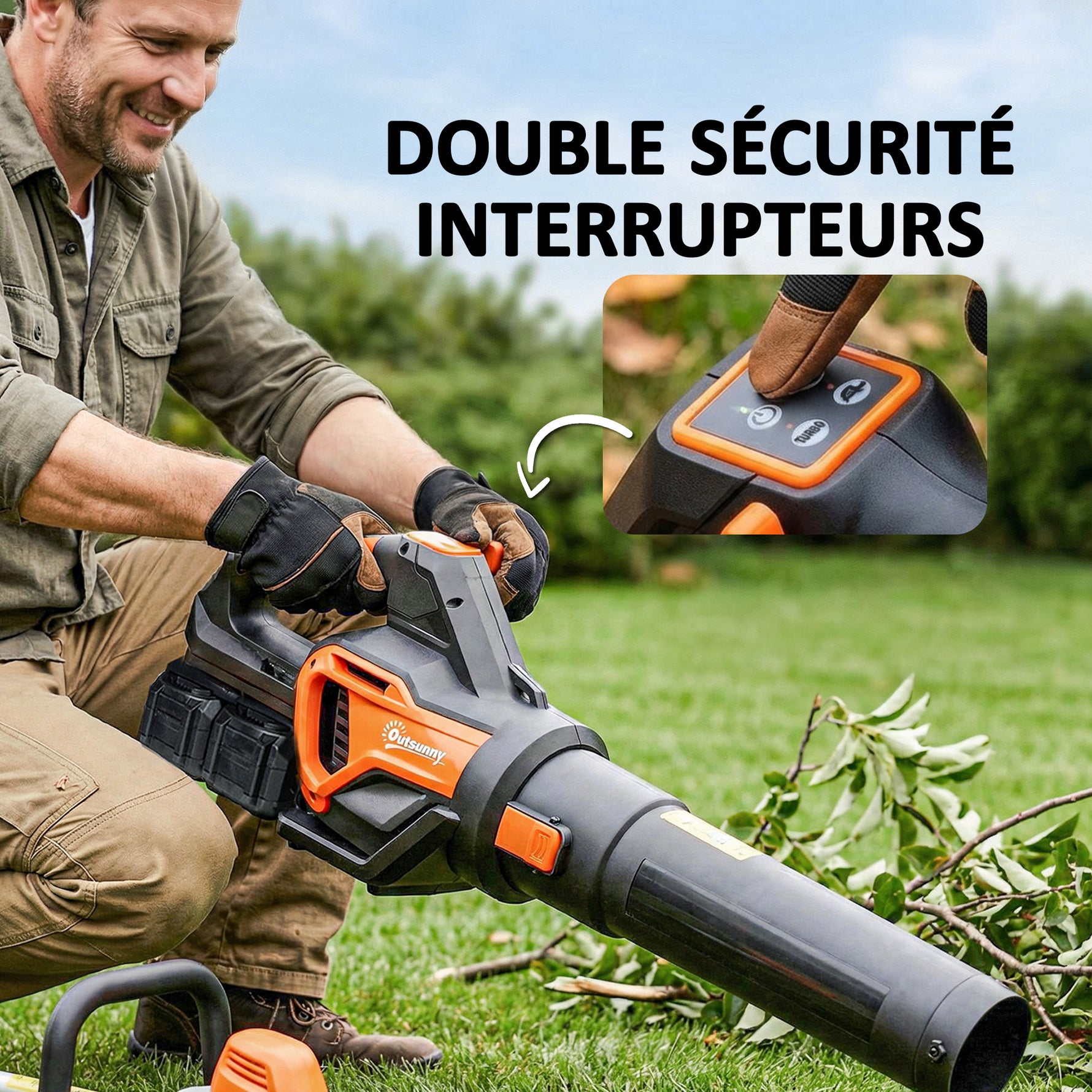 Souffleur de Feuilles sans Fil avec Moteur Brushless 900W Batterie 36v (2x4,0Ah) Puissant 15,2 m³/min Orange et Noir