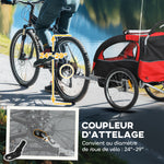 Remorque vélo enfant 2 en 1 avec ceinture de sécurité 5 points, réflecteurs, drapeau et rideau coupe-vent, rouge