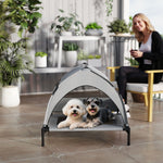 Lit pour Chien Surélevé Tente pour Chien avec Auvent Tente 3 Côtés Respirant Textilène Sac 76x61x70cm Gris Clair