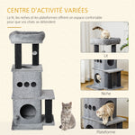 Arbre à chats design cosy chic multi-équipements centre d'activités niches plateformes lit jeu boule feutres amovibles lavables panneaux de particules peluche courte 48 x 48 x 100 cm gris
