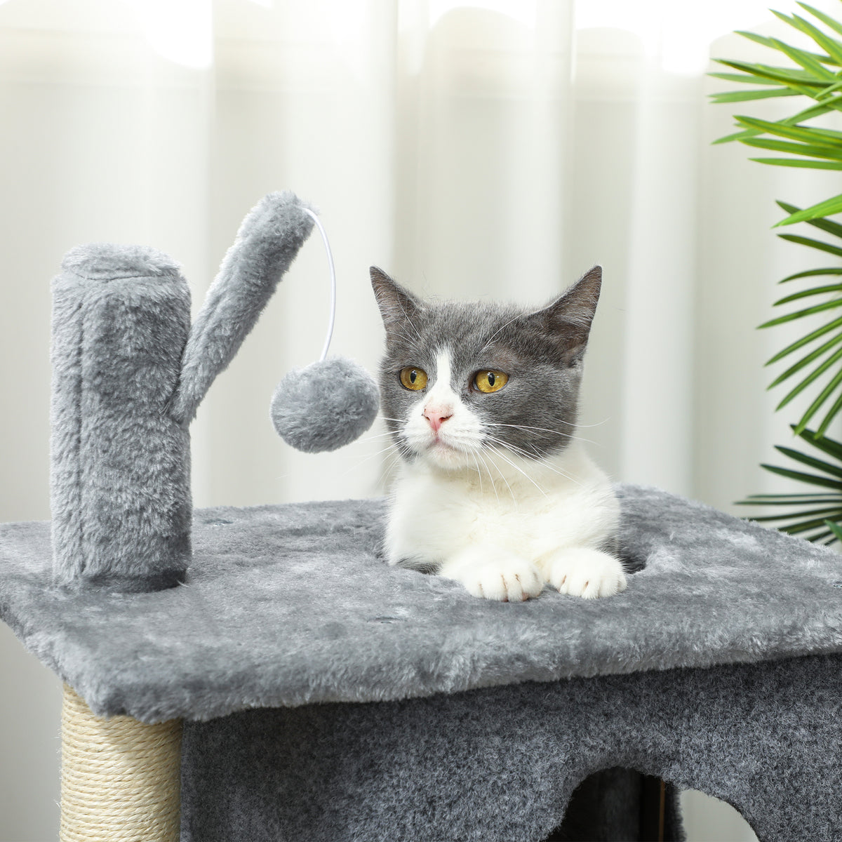 Arbre à chat à 3 niveaux tour pour chat 2 niches et surface de repos confortable, balle 43 x 33 x 80 cm gris foncé-8