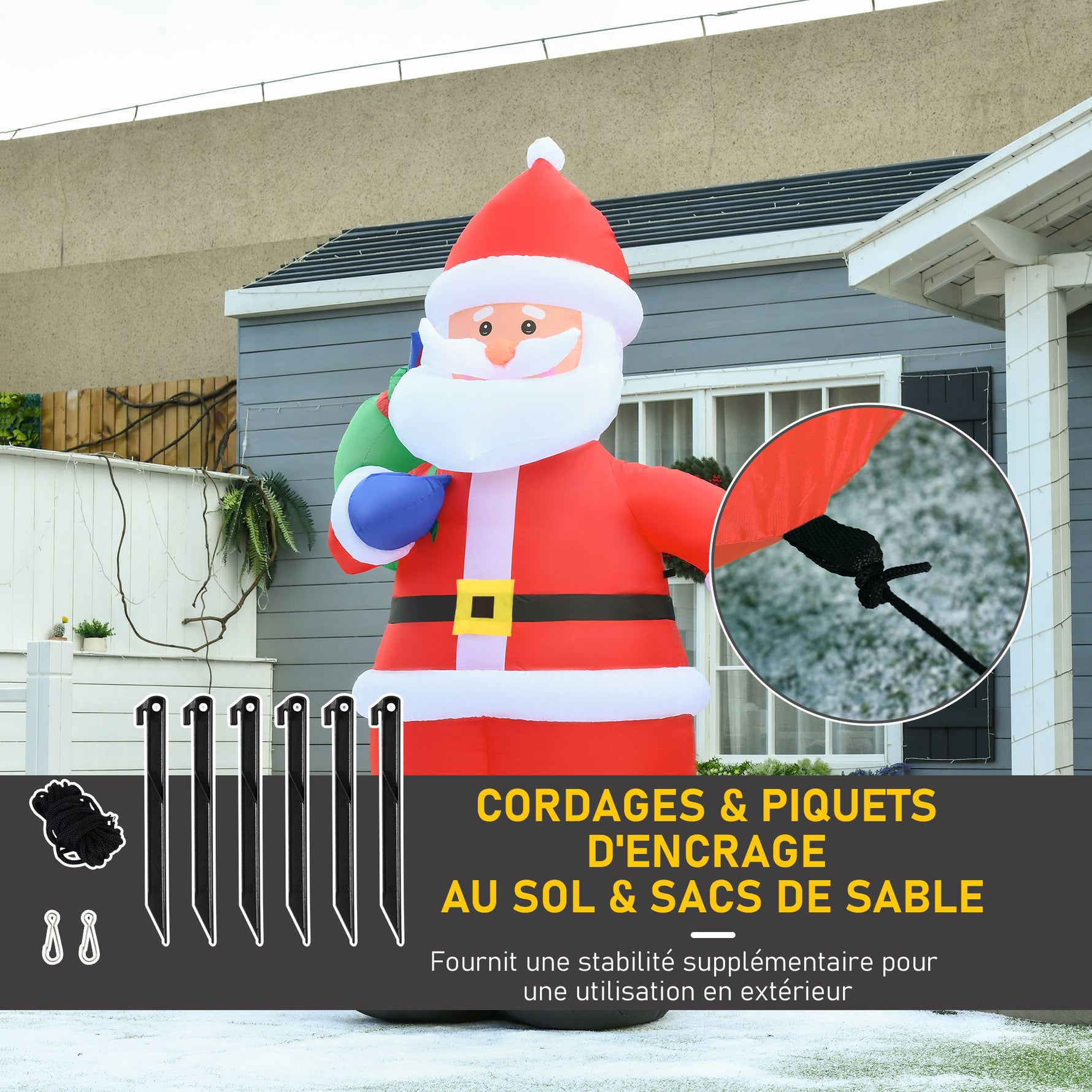 Père Noël Gonflable LED 2,4H m avec hotte Polyester imperméable Rouge