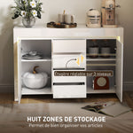 Buffet salon, meuble de rangement avec éclairage LED 4 tiroirs portes à fermeture douce 120 x 34 x 80 cm, blanc brillant