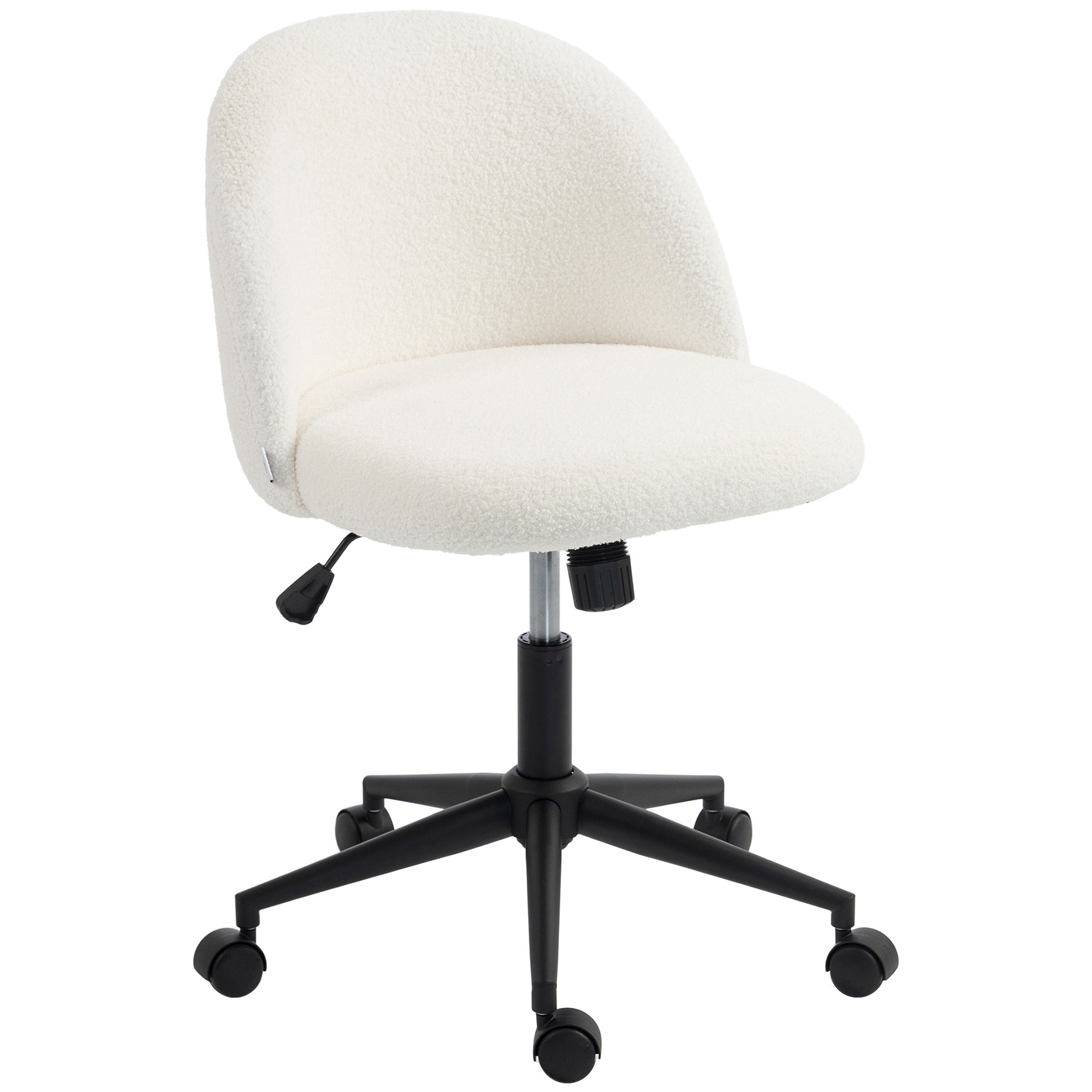 Chaise de Bureau Pivotante en Fourrure Teddy, Hauteur Réglable, Roulettes, Mousse Haute Résilience, Crème