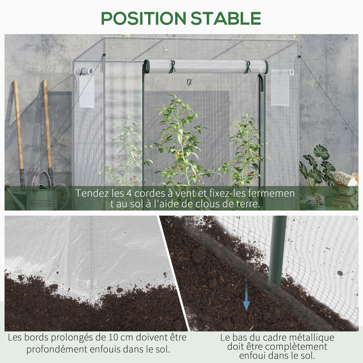 Serre de Jardin Anti-UV 2 fenêtres moustiquaires + Barres renforcement 200 x 76 x 168 cm Acier PE blanc