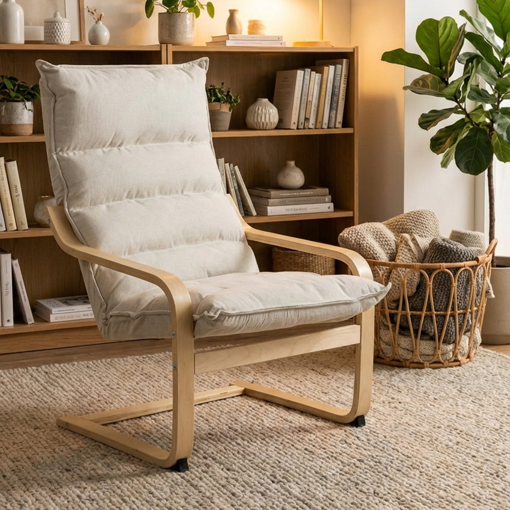 Fauteuil salon fauteuil de loisirs moderne fauteuil chambre avec accoudoirs incurvés, coussins, 67 x 83 x 105 cm, crème