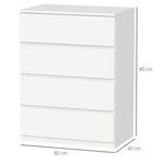 Commode 4 tiroirs meuble de rangement sans poignées design minimaliste 60 x 40 x 80 cm blanc