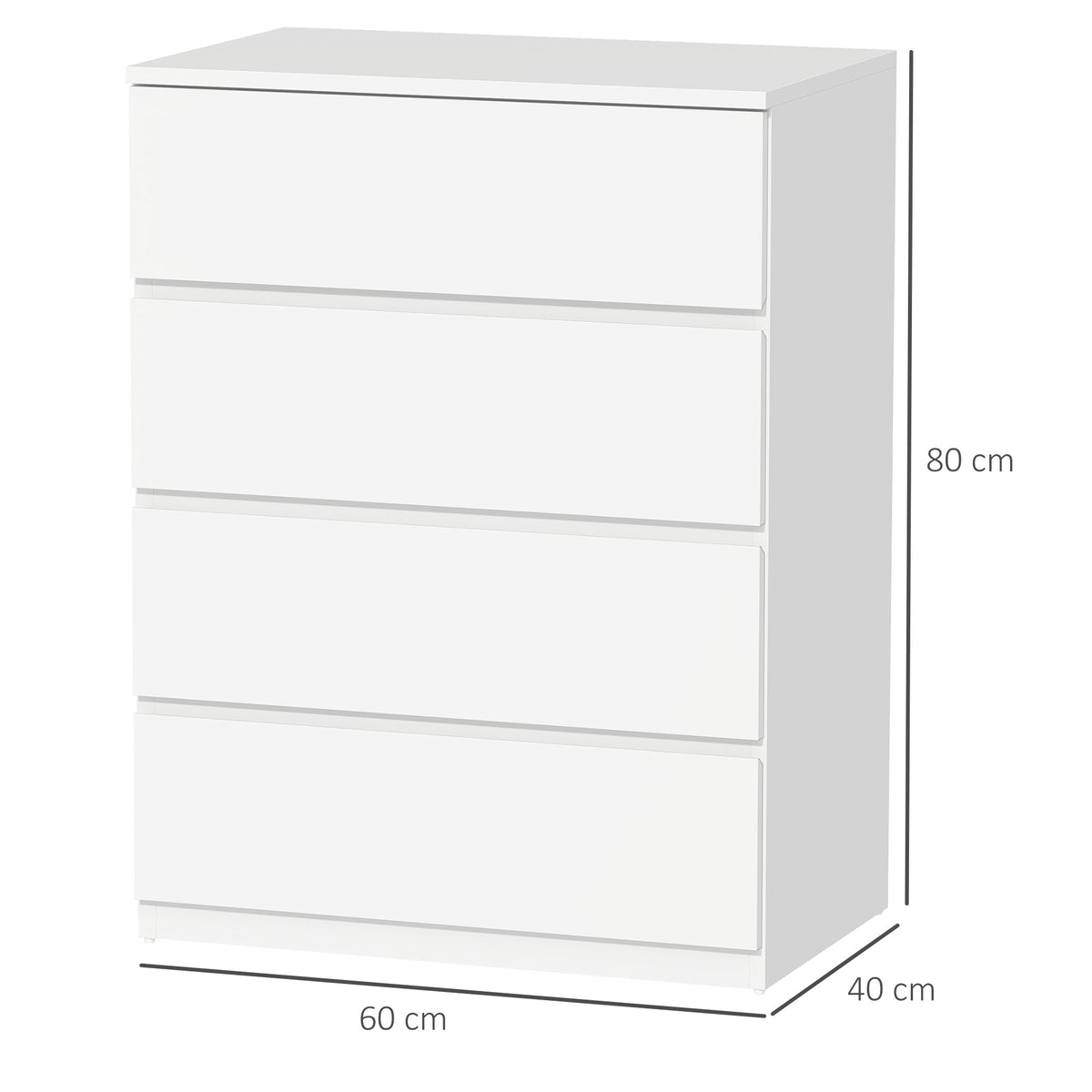 Commode 4 tiroirs meuble de rangement sans poignées design minimaliste 60 x 40 x 80 cm blanc