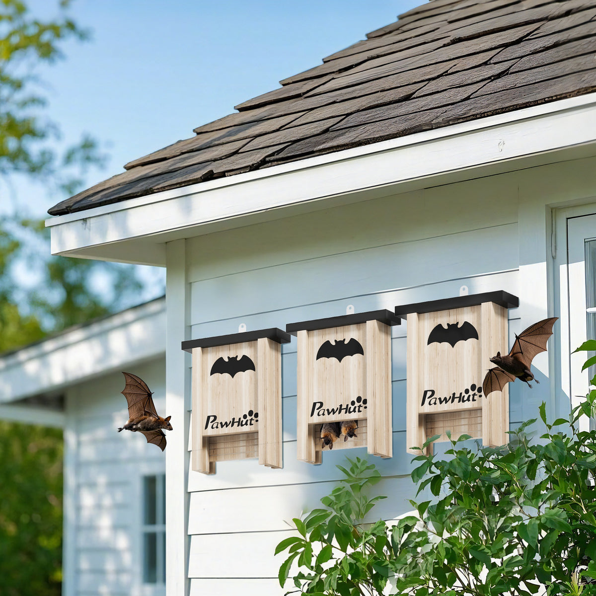 Ensemble de trois boîtes à chauve-souris nichoir chauve-souris avec un crochet18 x 6 x 22,5 cm bois naturel