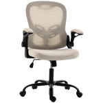 Chaise Bureau Ergonomique, Fauteuil de Bureau Maille, Accoudoirs Relevables, Hauteur Réglable, Fonction Bascule, Beige