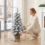 Sapin de Noël Artificiel 90 cm, 107 Embouts de Branches Enneigés en PVC, Base en Toile de Jute, Montage Rapide, Blanc