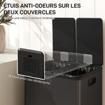 Poubelle de cuisine 2 compartiments de 2 x 28L, acier inoxydable, couvercle à fermeture douce, 45,8x36x67,6cm, noir