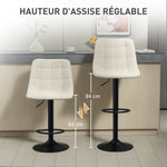 2er-Set Barhocker, höhenverstellbare Chenille-Barstühle mit 360° drehbarer Rückenlehne, 47x48x117,5 cm, Beige