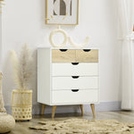Commode 5 tiroirs meuble de rangement 4 pieds biseautés - bois, 60 x 40 x 77,5 cm, blanc