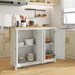 Desserte îlot de cuisine avec 2 tabourets plan de travail rabattable 2 placards avec 4 portes design moderne blanc