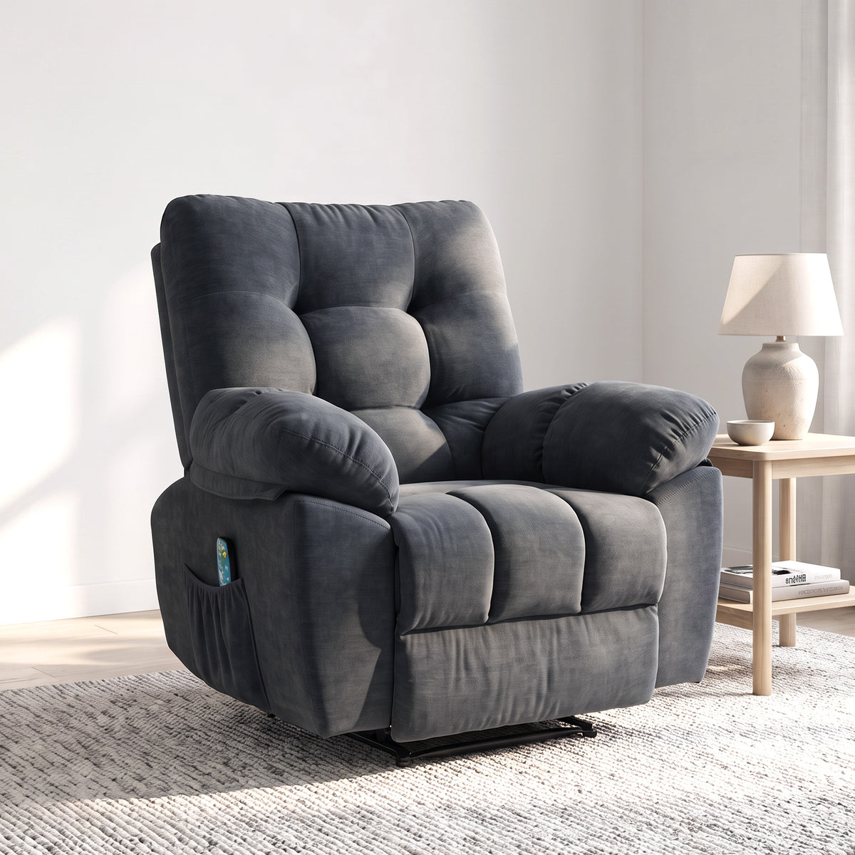 Fauteuil de massage fauteuil relax avec vibration chauffage, inclination manuelle, télécommande inclus, gris