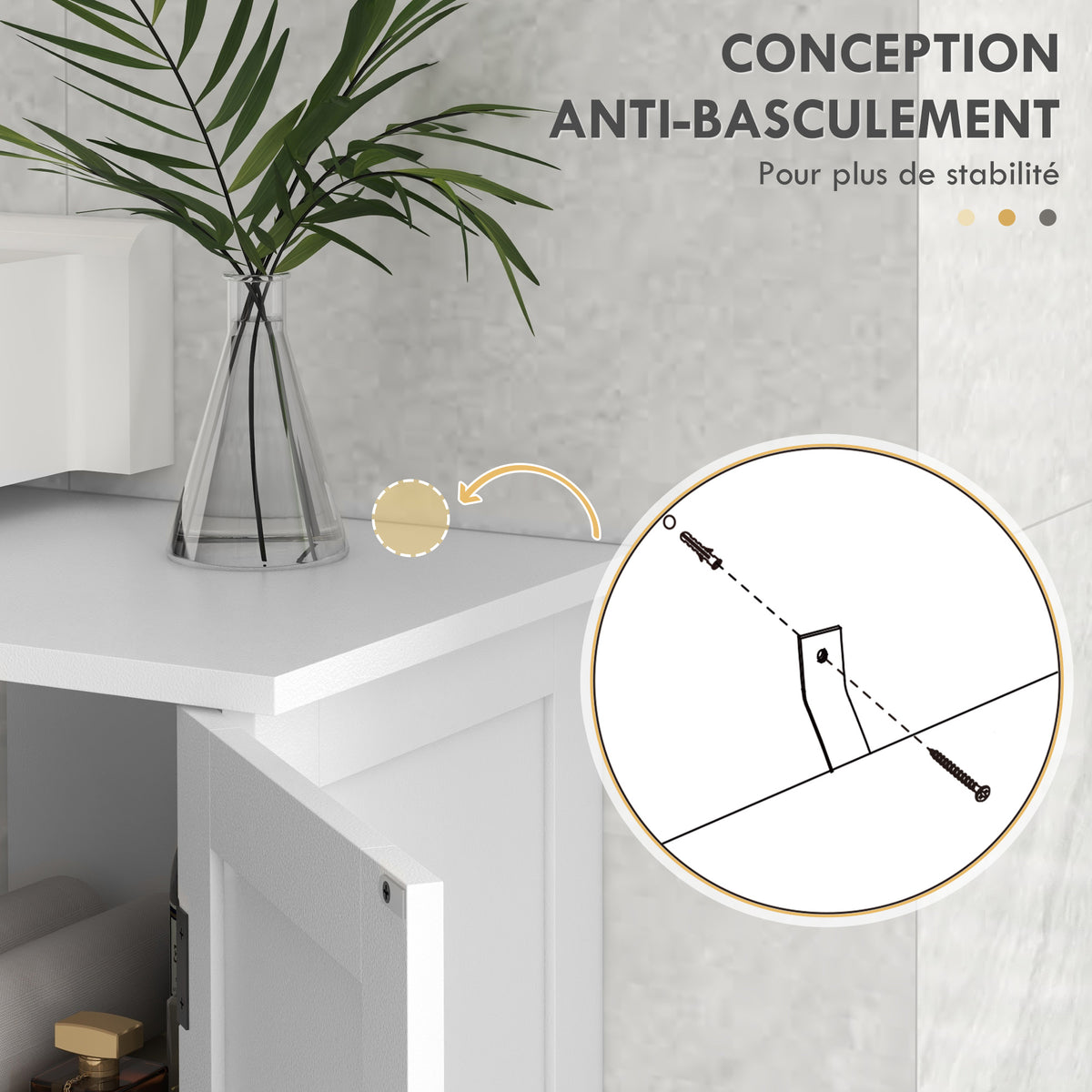 Meuble sous vasque lavabo salle de bain style classique placard 2 portes étagères réglables 90 x 30 x 60 cm blanc