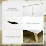 Commode 5 tiroirs meuble de rangement 4 pieds biseautés - bois, 60 x 40 x 77,5 cm, blanc