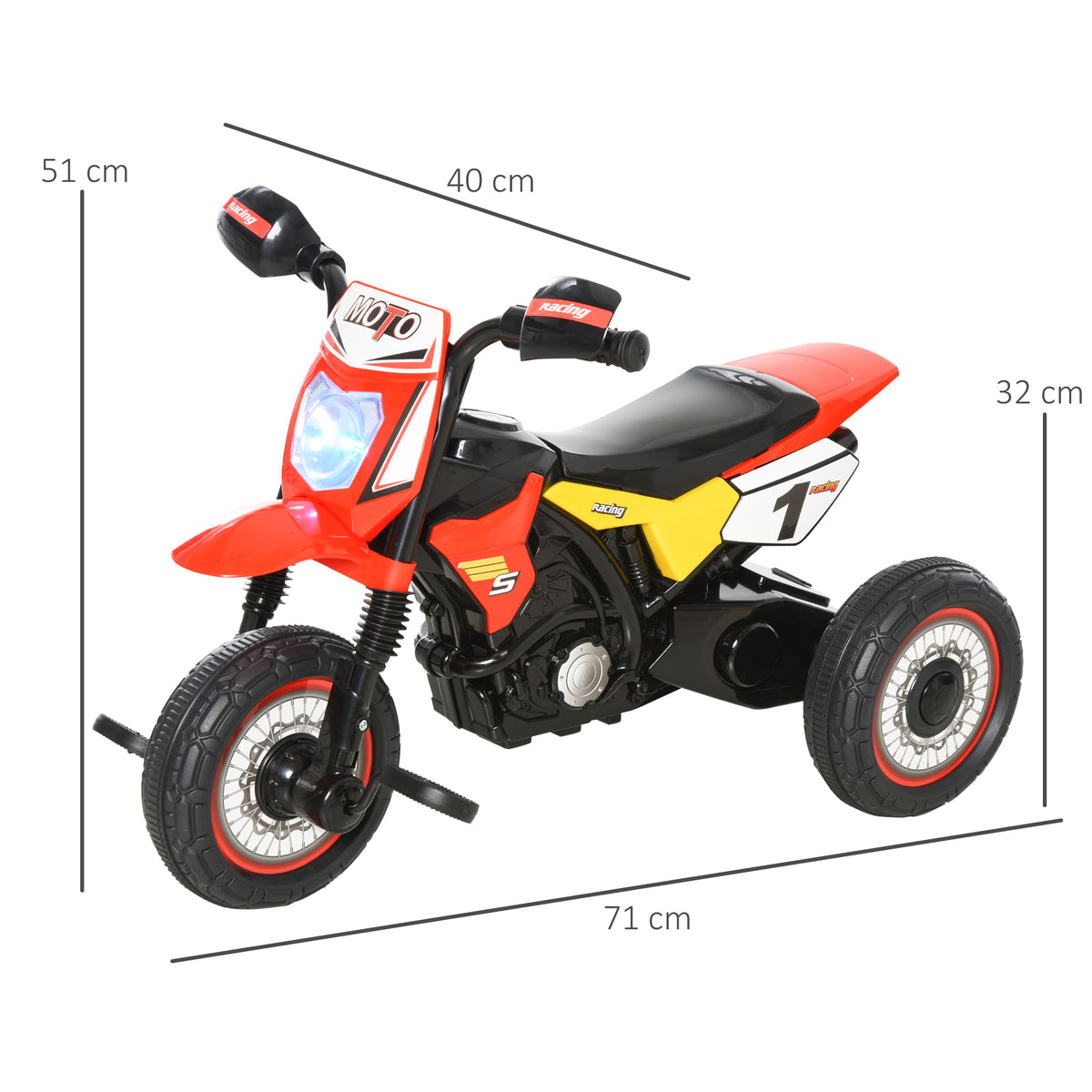 Tricycle Enfants Moto Cross Effets musicaux et Lumineux Coffre Rangement Rouge