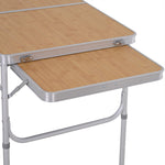 Table de camping pliante avec rallonge alu. MDF imitation bambou