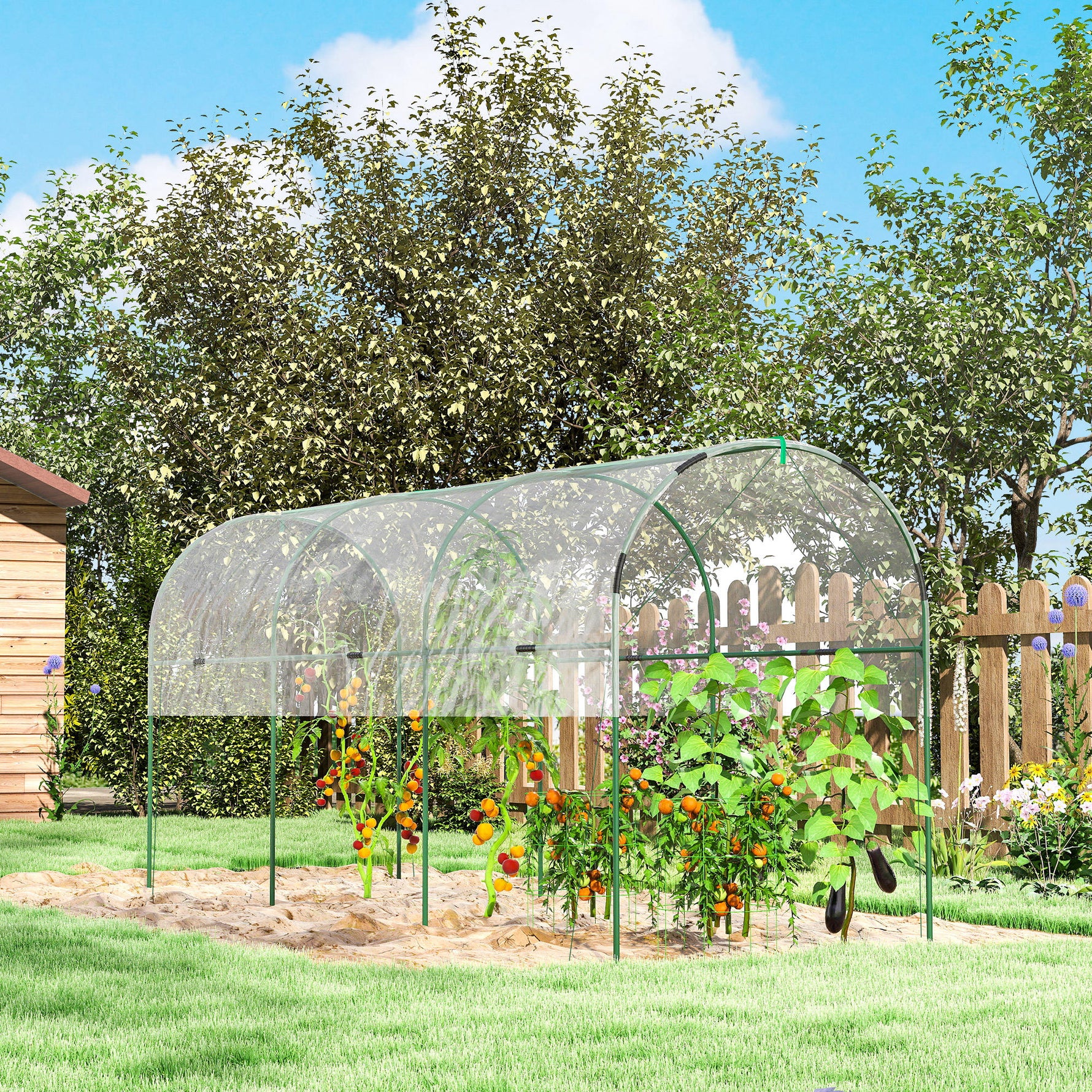 Serre de jardin serre à tomates 4 arceaux en acier bâche en PVC 4 x 1,2 x 1,7 m vert