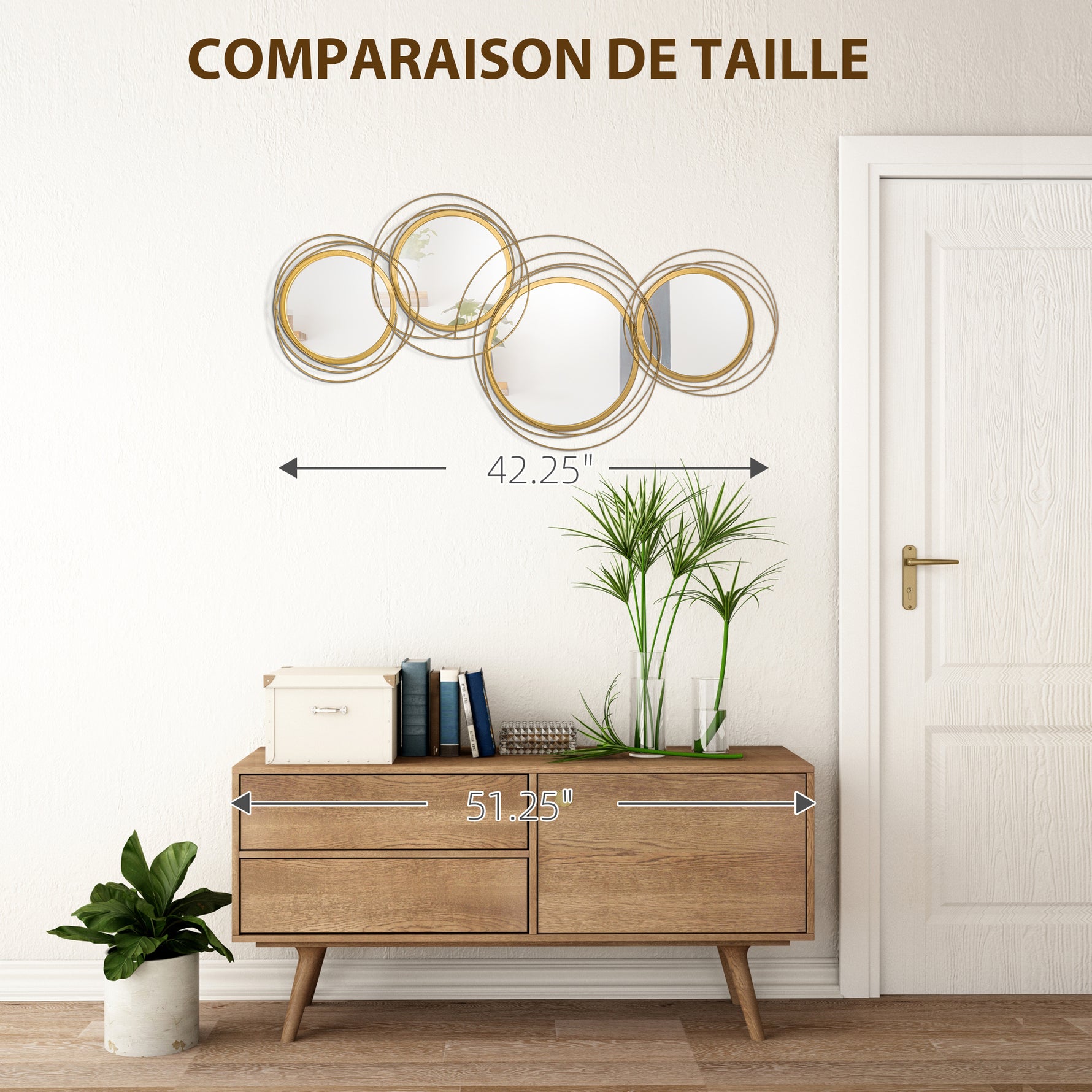 Ensemble de 4 miroirs ronds en métal dorés 107 x 56 cm