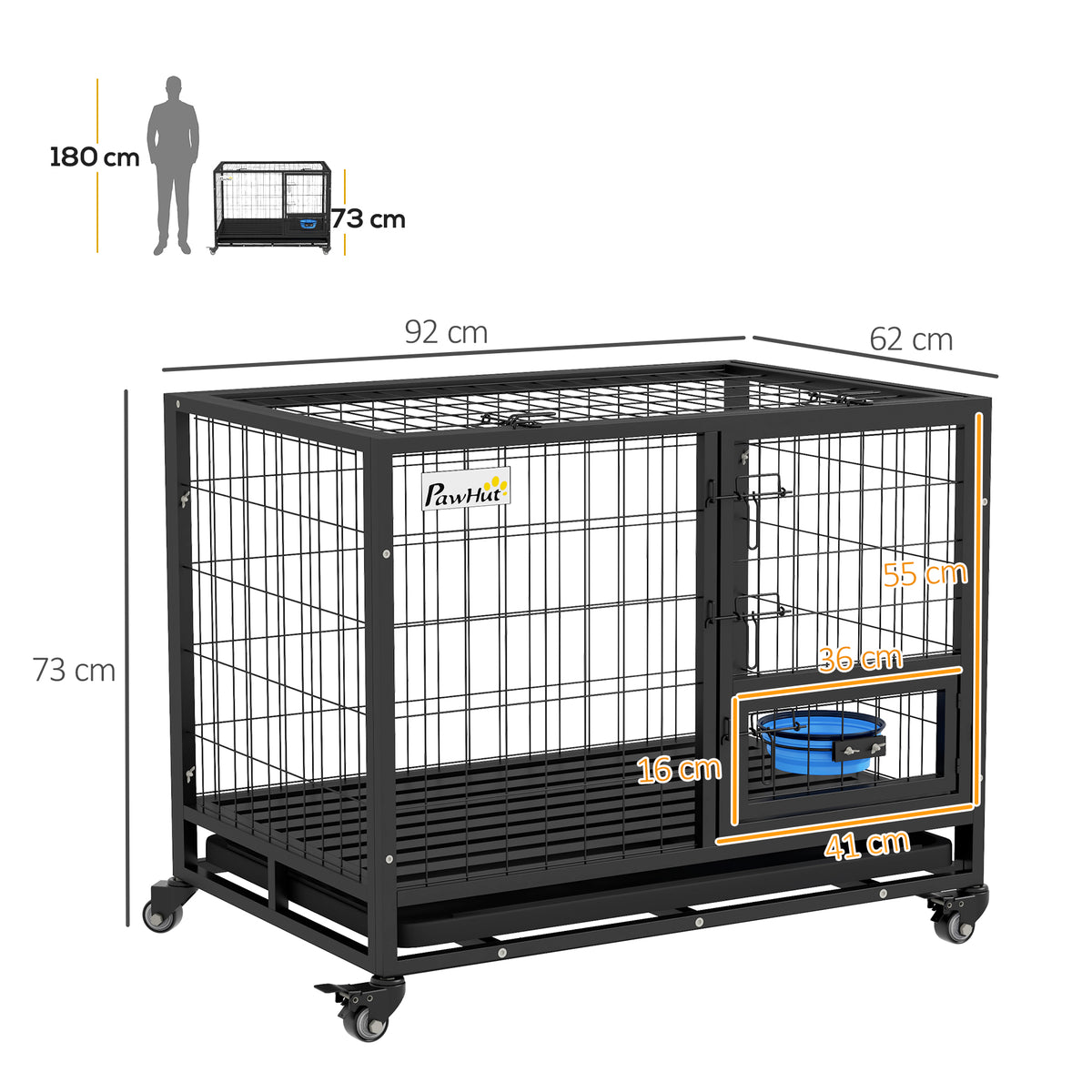 Cage pour chien cage de transport sur roulettes avec support de gamelle plateau amovible 2 portes verrouillables