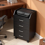 Caisson de bureau rangement sur roulettes 4 tiroirs coulissants en bois  40 x 36 x 65 cm noir