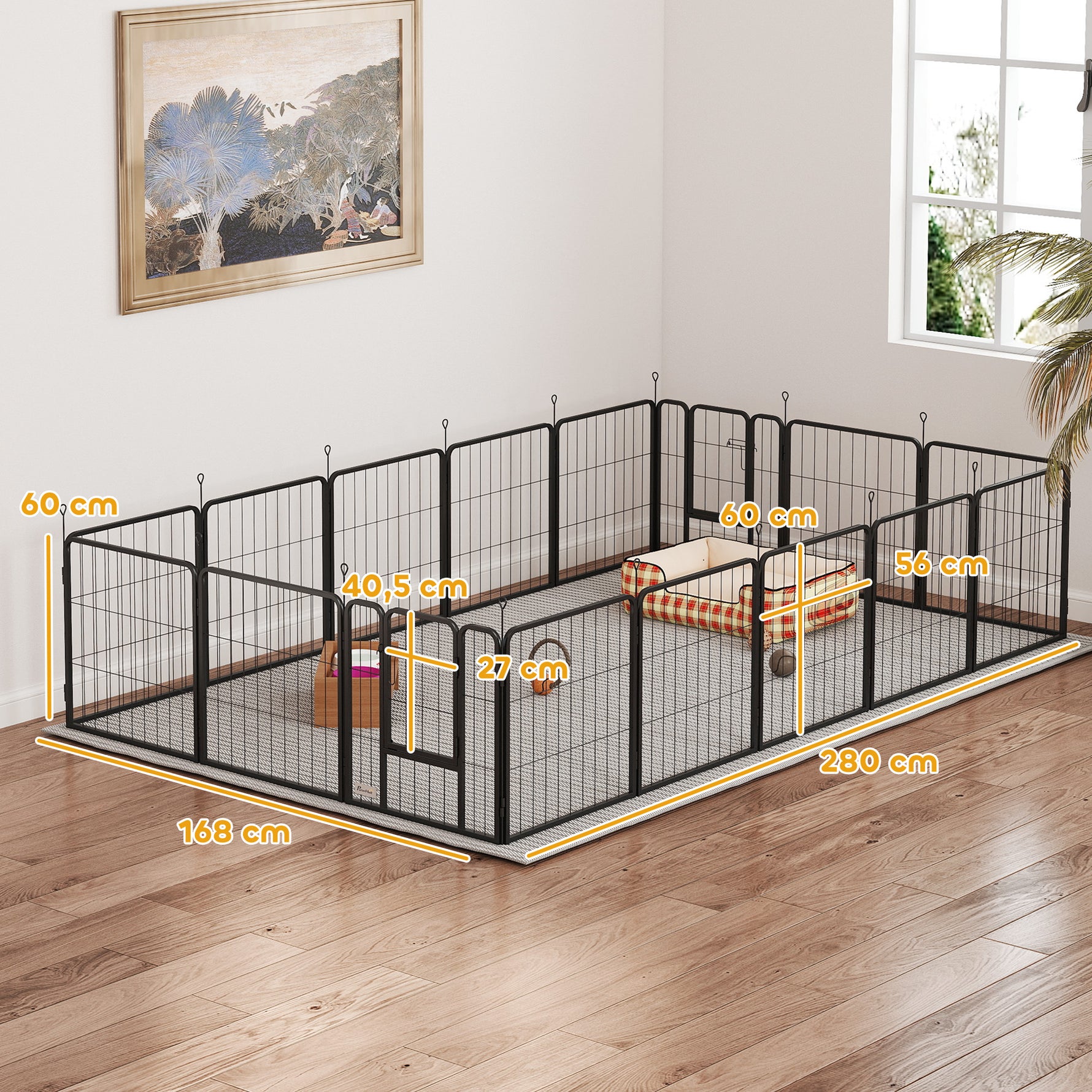 Parc pour chien, parc pour animaux, 16 panneaux, clôture portable pliable, sécurisé, noir