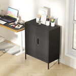 Armoire de Bureau Métallique, 80 x 40 x 100 cm, Meuble de Rangement, Serrure, 2 Portes et 2 Étagères Réglables, Noir