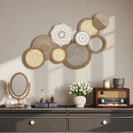 Décoration murale en bois, sculpture murale en bois, design unique à plusieurs disques, 83,8 x 44,5 cm, bois naturel
