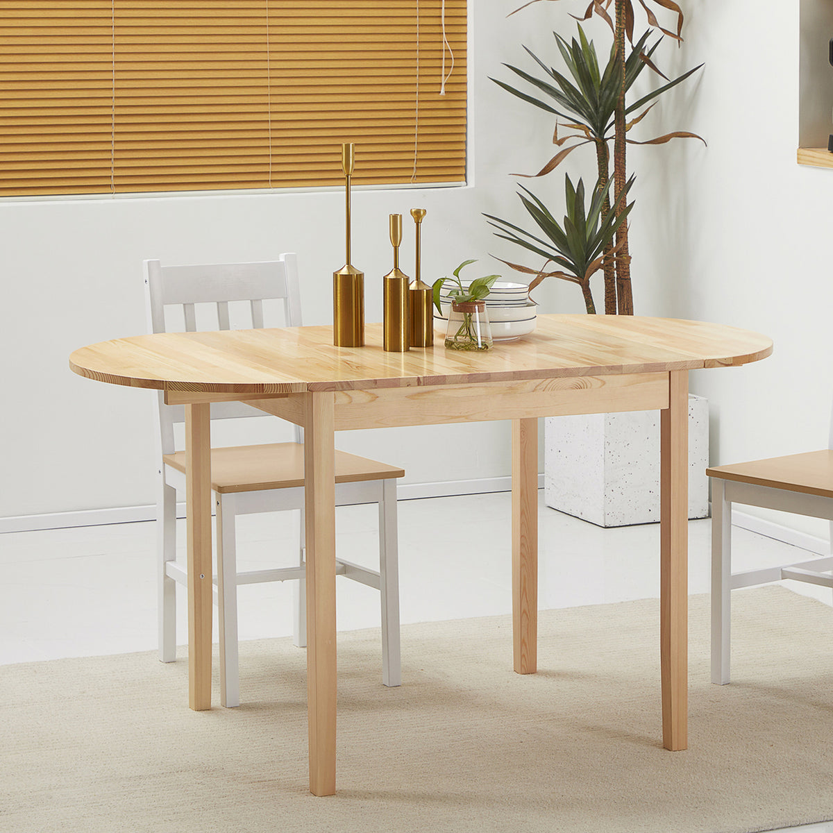 Table de salle à manger pliante ovale en bois massif 2 abattants peu encombrante 140L x 70l x 75H cm