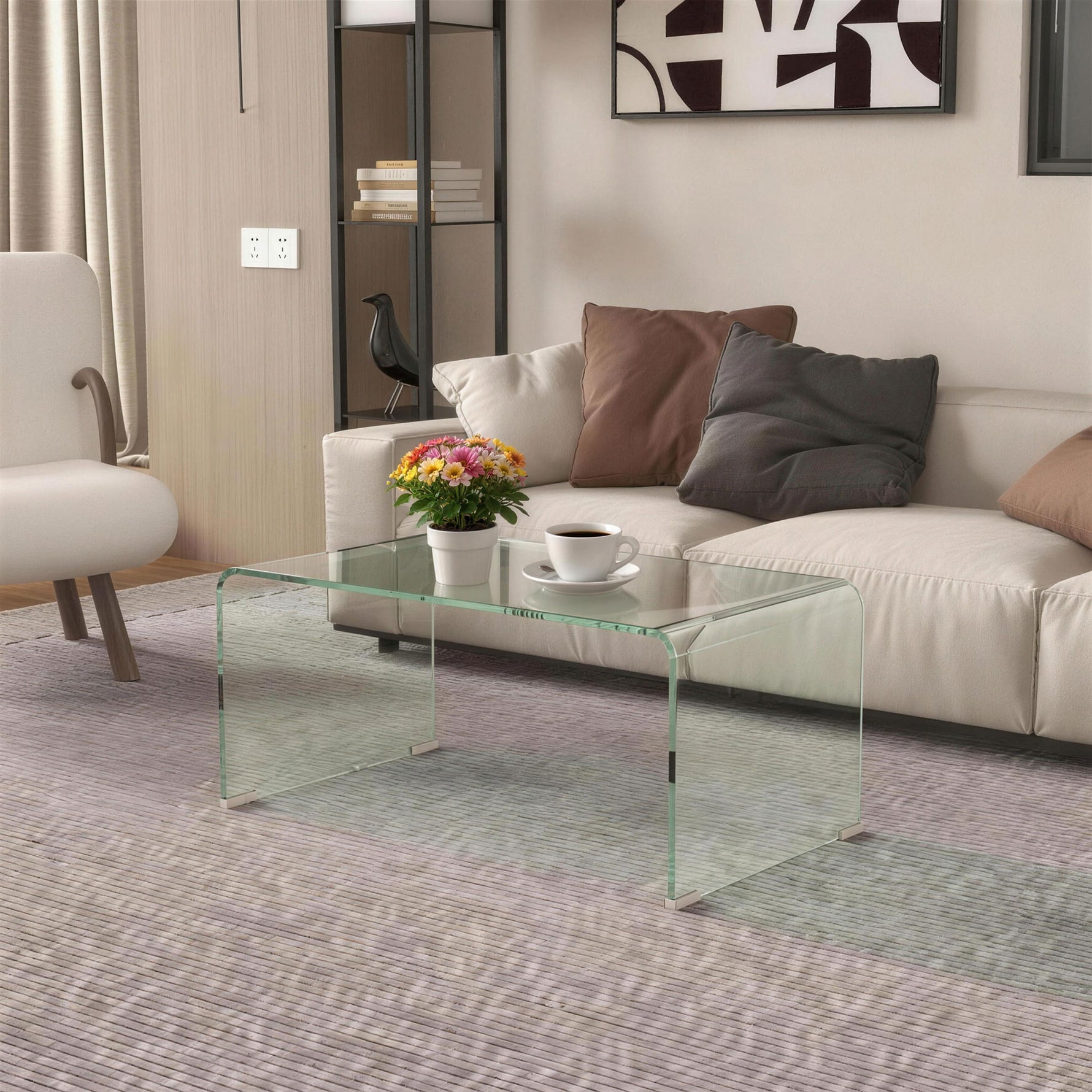 Table basse en verre table de salon rectangulaire design moderne en verre trempé avec bords arrondis sûrs transparent