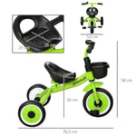 Tricycle enfants avec sonnette et panier selle réglable avec dossier - pour enfant de 2 à 5 ans vert