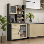Armoire de cuisine buffet haut avec 1 tiroir 3 placards étagères 2 portes vitrées 90 x 39 x 177 cm noir naturel