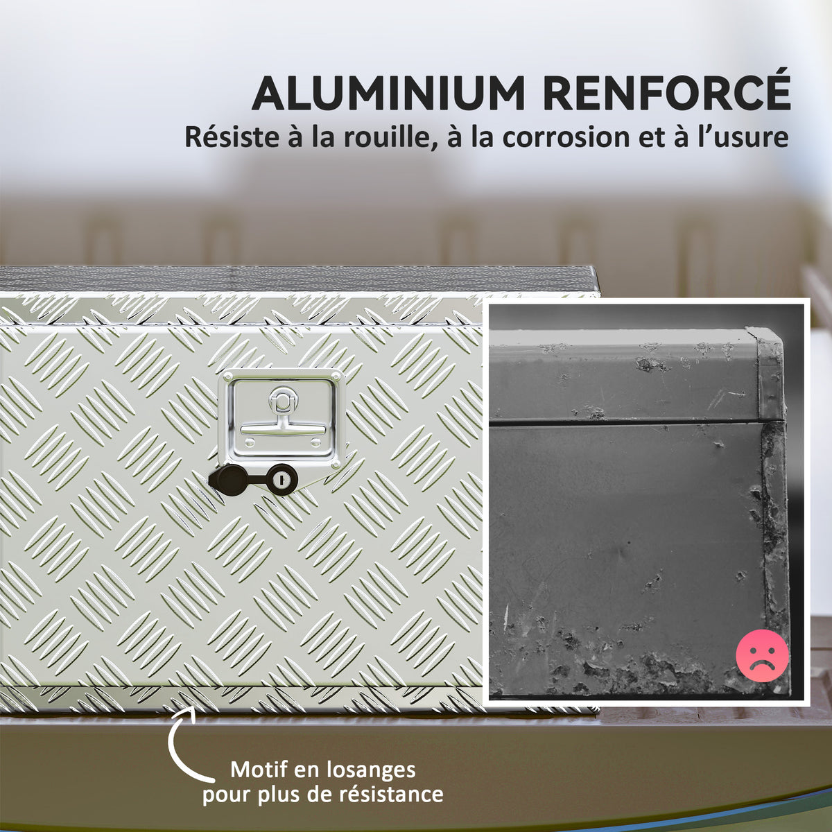 Boîte à outils pour camion en aluminium, 60,9 x 35,5 x 40,6 cm, coffre de rangement 76 L avec serrure et clés, argent