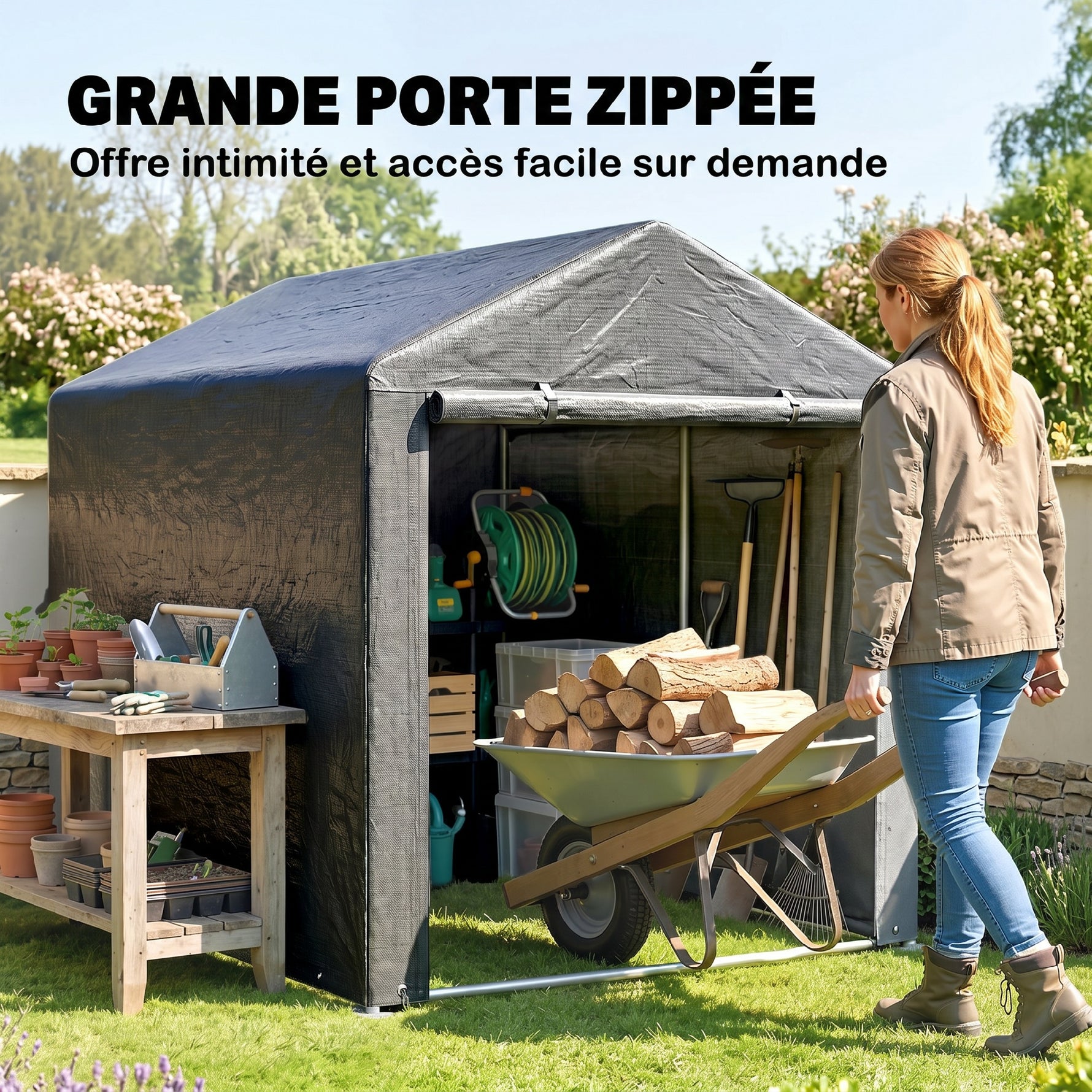 Abri de jardin tente de stockage portable abri de vélo garage pour extérieur avec cadre en acier galvanisé grande porte