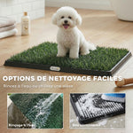 Toilette pour Chien avec 2 Tapis en Gazon Artificiel et Grille de Drainagec, Système Lavable, 63x50,5x3,5cm, Noir