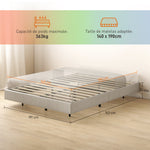 Cadre de lit flottant 140 x 190 cm avec éclairage LED, lit double rembourré en lin, sommier à lattes en bois, beige