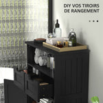 Meuble Bas de Salle de Bain Multi-rangements Grande Niche 2 tiroirs Placard Double Porte avec étagère Noir