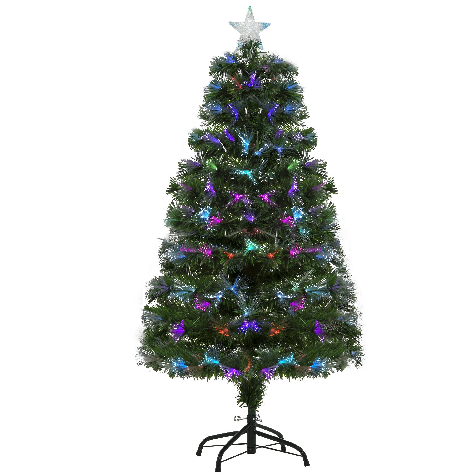 Sapin de Noël Artificiel Arbre de Noël Lumineux 120cm en Fibre Optique Deco Noël lumière à Variation de Couleurs 130 LED Vert-0