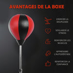 Sac de Frappe sur Pied Punching ball sur pied réglable en hauteur 126-144 cm avec gants, pompe et base de lestage pour adolescents et débutants noir et rouge