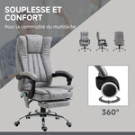 Fauteuil de bureau massant et chauffant, chaise de bureau, chaise ergonomique avec hauteur réglable, dossier inclinable, repose-pied et télécommande filaire, pivotant à 360°, gris