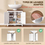 Meuble sous lavabo, meuble de salle de bain moderne avec 2 portes de grange et étagère réglable, blanc