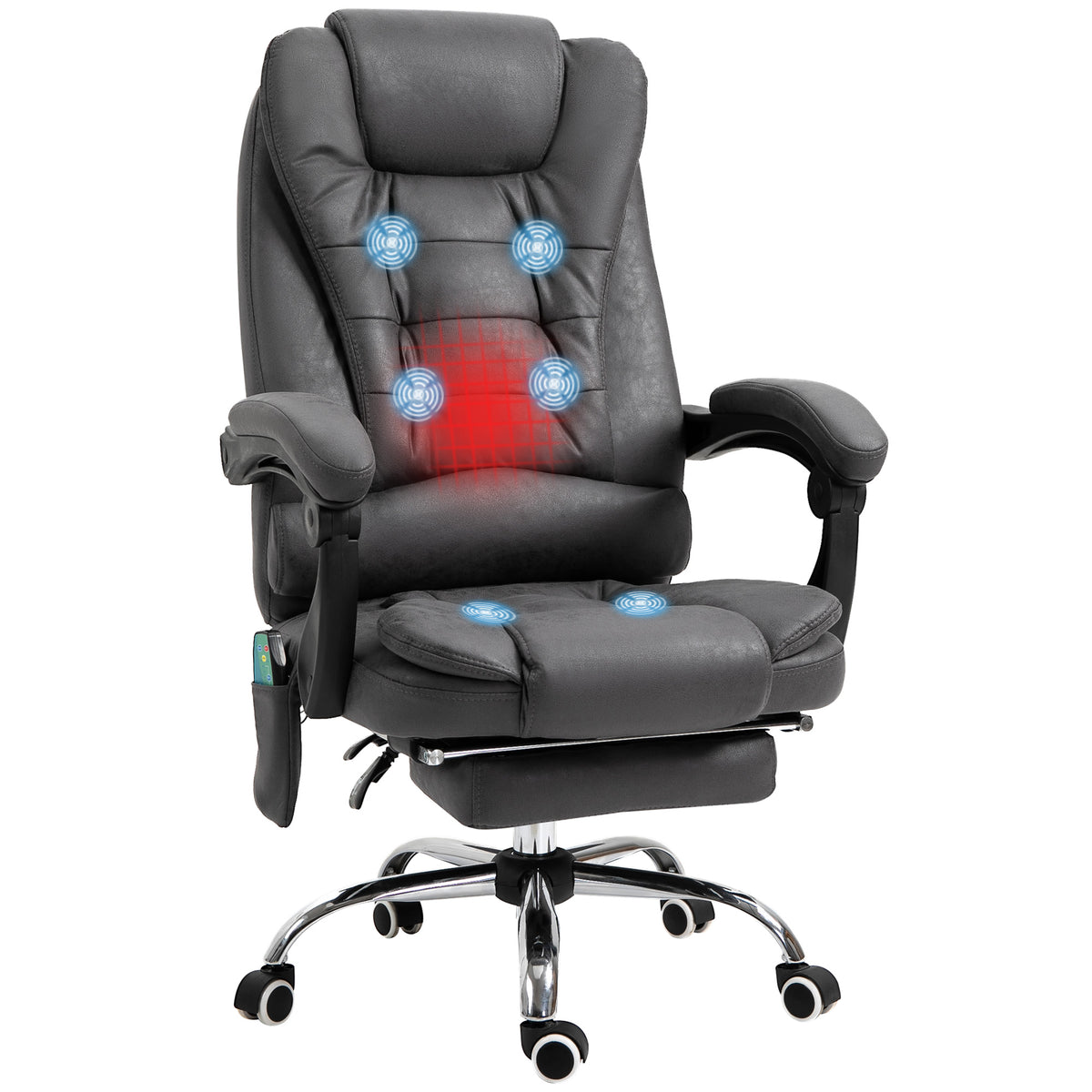 Fauteuil de bureau massant chauffant hauteur réglable dossier inclinable repose-pied + coussin lombaires intégrés