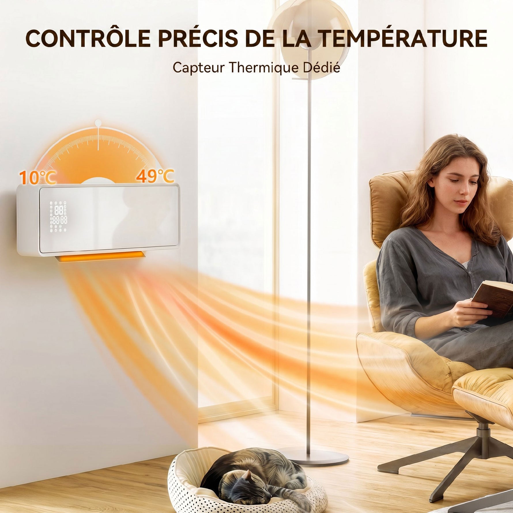 Chauffage mural en céramique 1000/2000W, radiateur électrique, ventilateur, thermostat, minuterie, 54x18,7x12,3cm, blanc