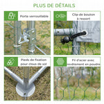 Grand enclos poulailler 5,32 ㎡ parc grillagé toit anti-UV porte verouillable 2,8 x 1,9 x 1,97 m argenté