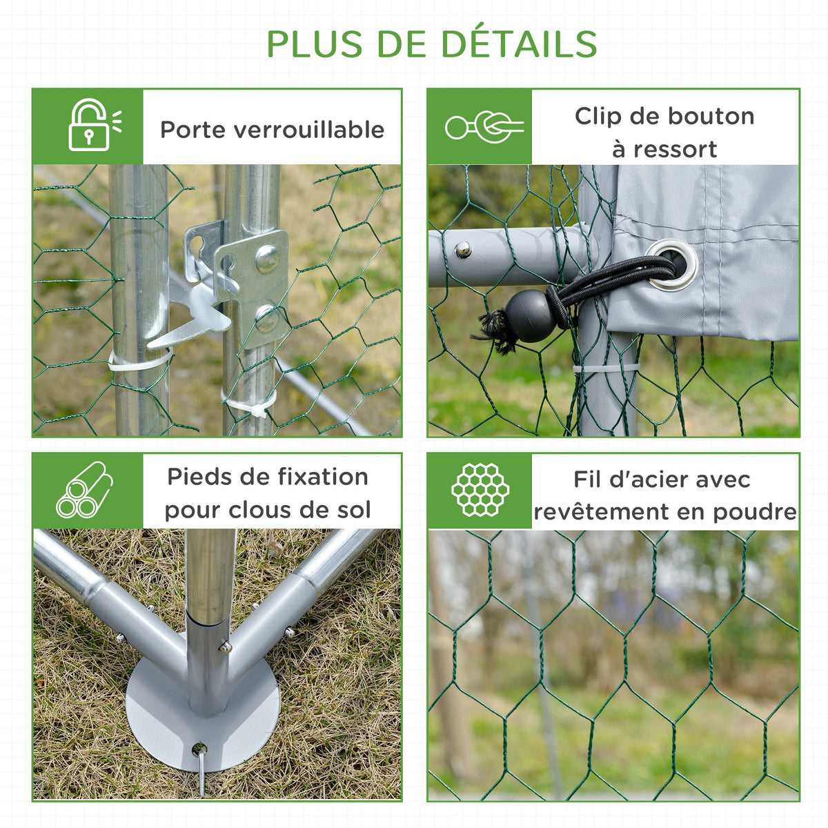 Grand enclos poulailler 5,32 ㎡ parc grillagé toit anti-UV porte verouillable 2,8 x 1,9 x 1,97 m argenté