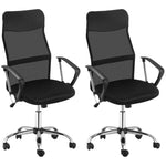 Lot de 2 fauteuils de bureau manager dossier ergonomique hauteur assise réglable pivotant tissu maille noir